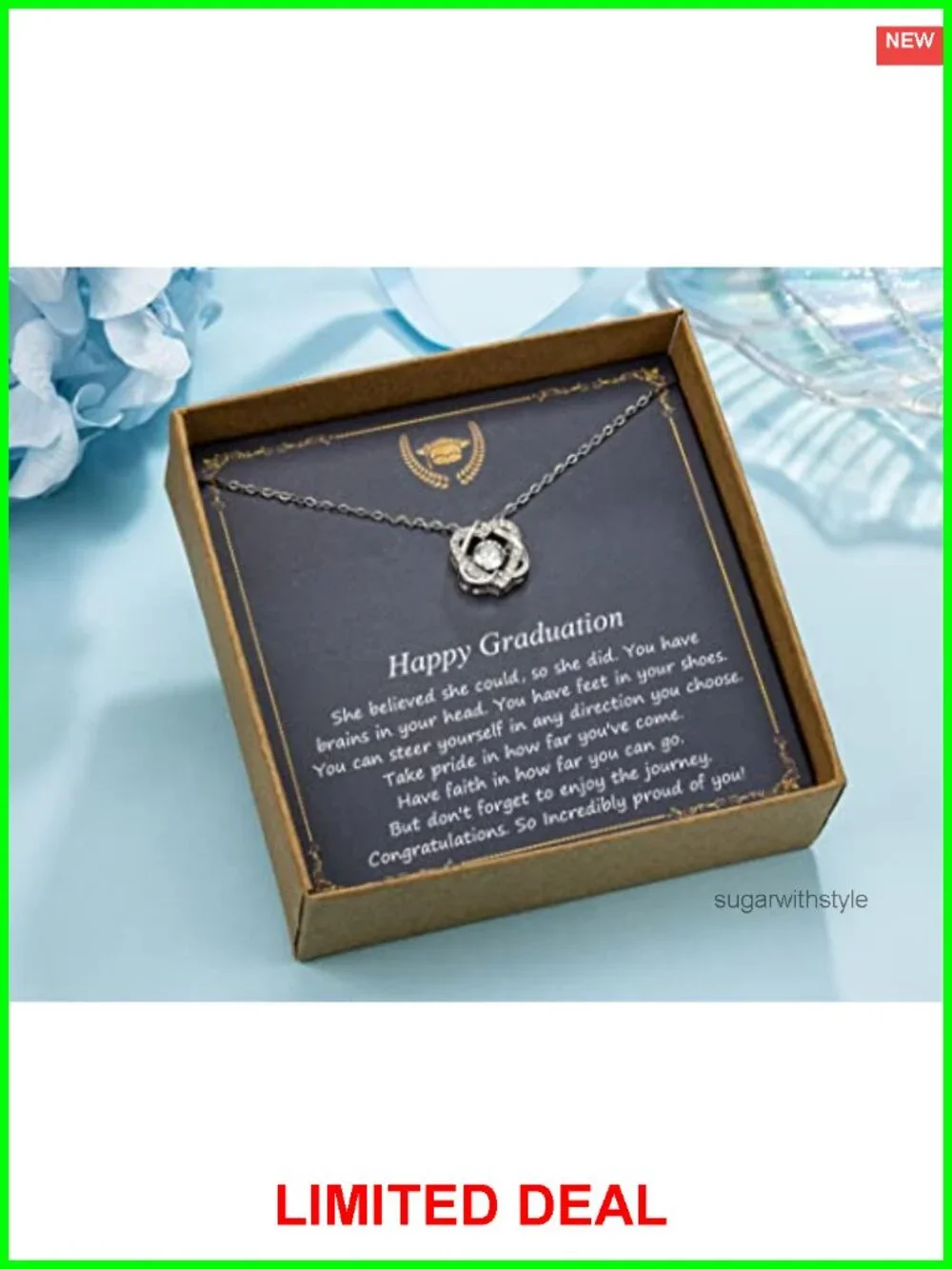 Sterling Silver Infinity Heart Necklace Graduation Gift Box
